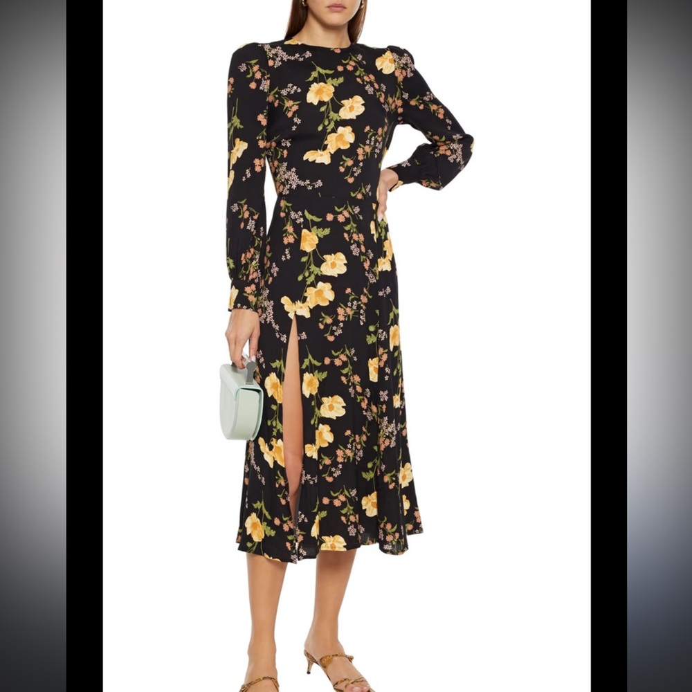 Reformation Beechwood Floral side slit crepe midi dress